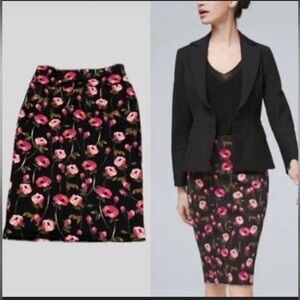 White House Black Market Vibrant Pink Poppy Scuba Pencil Skirt